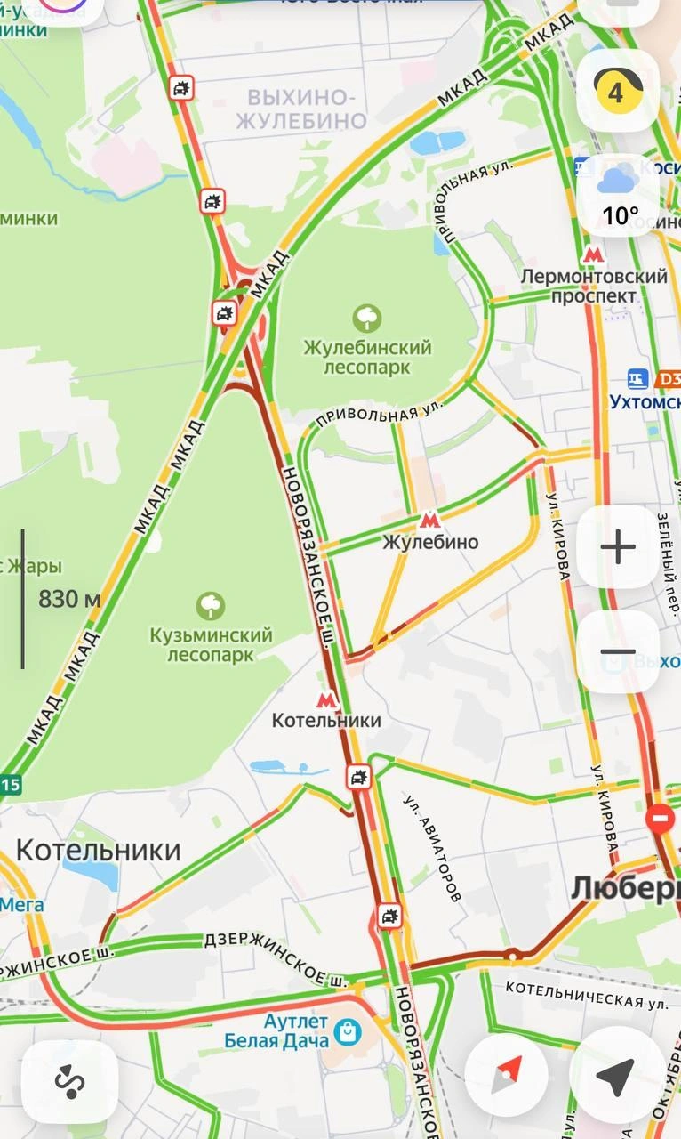 Движение на Новорязанском шоссе парализовано | Источник: Яндекс Карты