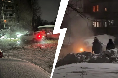 Затопление жилого двора в Ярославле из-за прорыва трубы