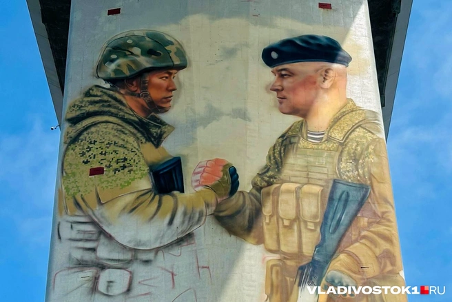 Мурал на опоре Золотого моста | Источник: Елена Буйвол / VLADIVOSTOK1.RU