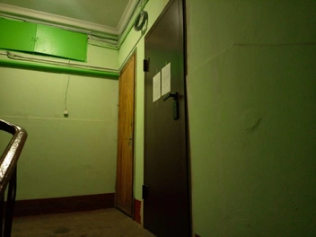 Так выглядит теперь лестничная площадка, куда выходит дверь «банной» квартиры | Источник: Ирина Корбат / «Фонтанка.ру»