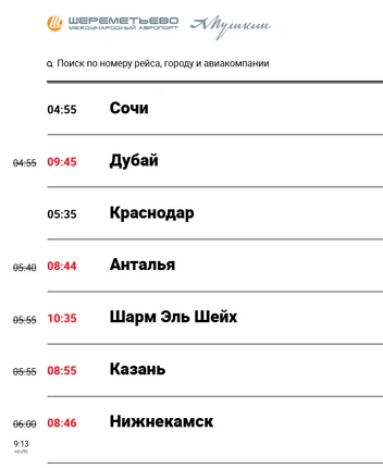 Рейсы в Сочи и Краснодар отменили, а вот в Анталью туристы смогли вылететь после снятия ограничений | Источник: онлайн-табло Шереметьево