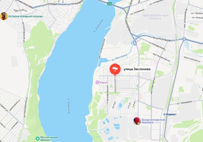 Улица Заслонова на карте Воронежа | Источник: Яндекс Карты / yandex.ru/maps
