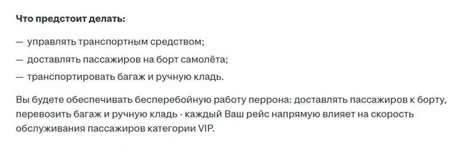 А это обязанности водителя VIP-терминала | Источник: rostov.hh.ru