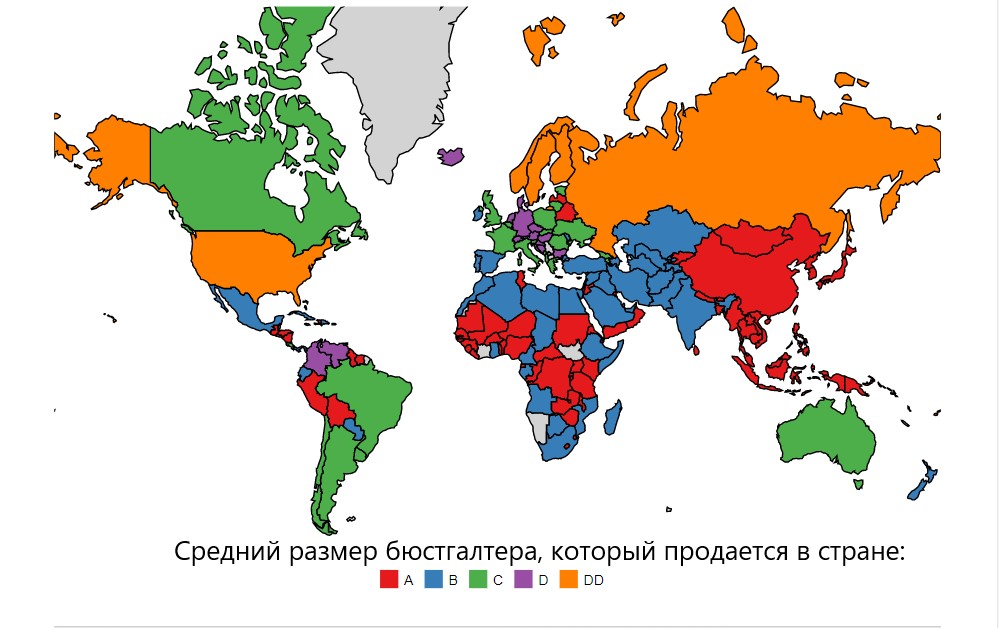 Карта: размер женской груди в странах мира