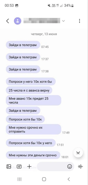 Такие переписки, по словам девушки, у Светланы с Данилом были в июне 2024 года  | Источник: Светлана Кабаргина