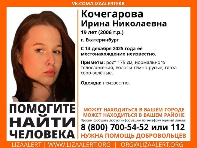 Ориентировка на Ирину Кочегарову. | Источник: «ЛизаАлерт»