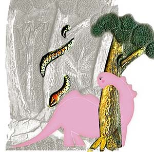 Ева и Ной рядом с динозаврами