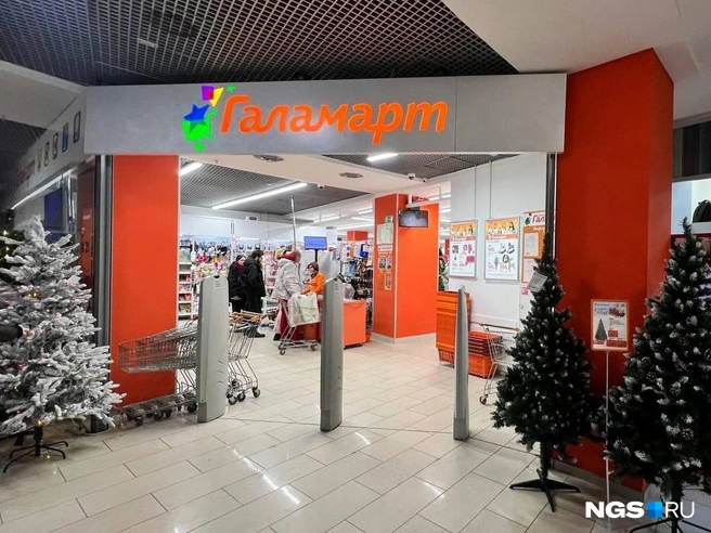 В «Галамарте» входную группу украсили искусственными елями из собственного ассортимента | Источник: Настасья Медведева / NGS.RU