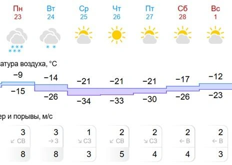 В регион возвращаются 30-градусные морозы | Источник: gismeteo.ru