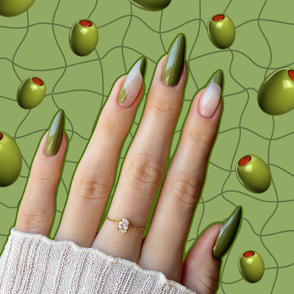 Оливковый маникюр — самый красивый и модный цвет ногтей на осень 2023 🫒