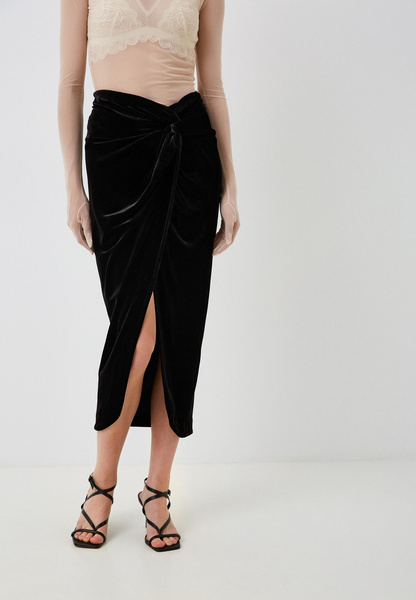 Черная бархатная юбка с разрезом