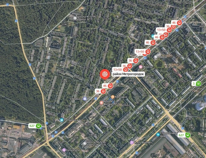 Пробка из трамваев на Открытом шоссе | Источник: Yandex.ru/maps
