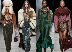 Etro, осень 2025: огромные шапки-ушанки и джинсы с «турецкими огурцами»