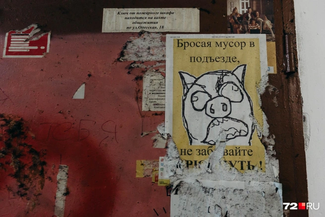 Кто в курсе про такие старые мемы? Жители весьма оригинально борются с грязью в подъезде | Источник: Ирина Шарова / 72.RU