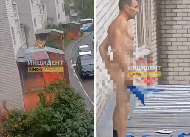 Мужчина достаточно долго был на козырьке | Источник: «Инцидент Омск» / T.me