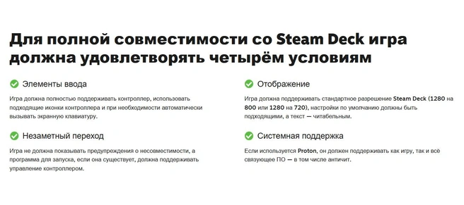 Такие требования выдвигаются к играм для попадания в категорию «Полностью совместима» | Источник: steamdeck.com