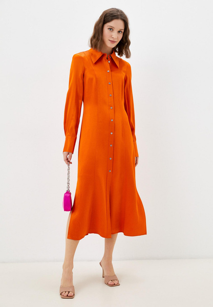 Оранжевое платье-рубашка из вискозы