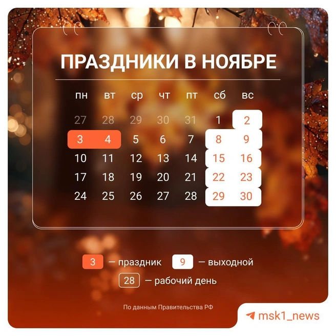 Календарь выходных в ноябре 2025 года  | Источник: Городские медиа