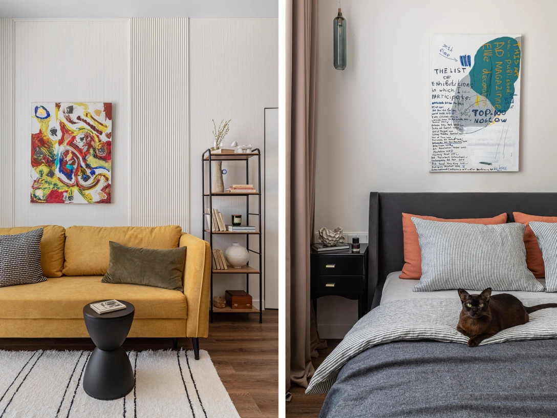 Эклектика и нео-мемфис: посмотрите на квартиру 39 м² в Москве для путешественницы с котом | Источник: Женя Муравьева. Стиль: Екатерина Шаповалова