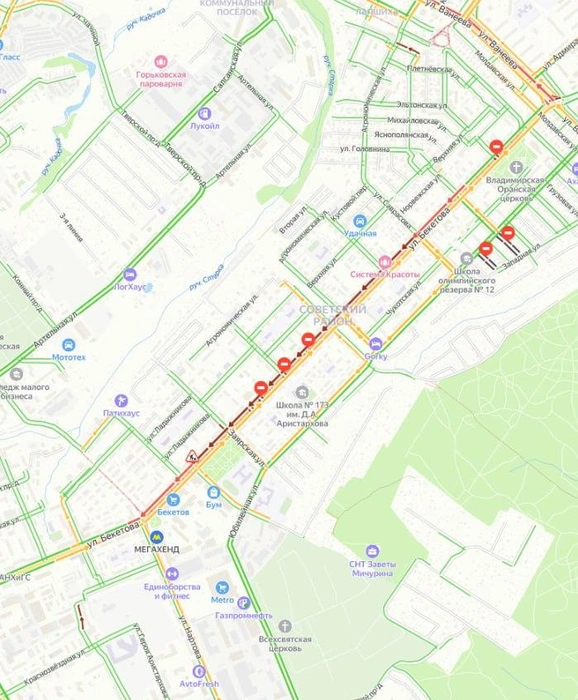 Пробка на Бекетова в онлайн-картах | Источник: Яндекс.Карты