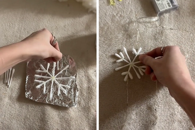 Снежинка делается из ватных палочек  | Источник: yano4kaar / TikTok