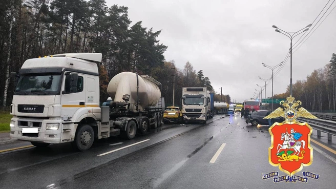 Четыре грузовика, две легковушки и погибшие: в Подмосковье произошло жесткое ДТП | Источник: ГУ МВД России по Московской области