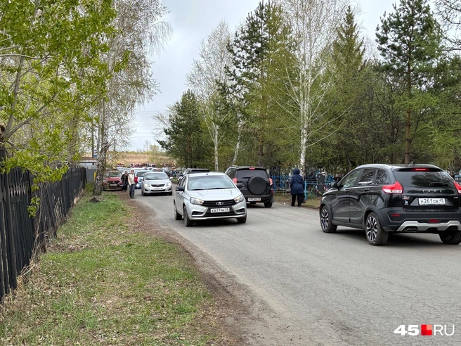 На въезде на кладбище можно попасть в небольшую пробку | Источник: Кирилл Митин
