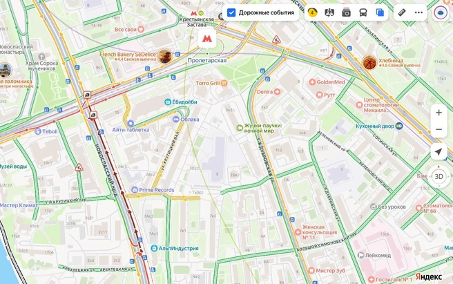 Пробка на Новосспаском проезде образовалась утром 2 сентября | Источник: «Яндекс Карты»