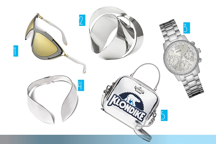1. Очки, Givenchy. 2. Браслет, Monki. 3. Часы, Guess. 4. Колье, Ellen Conde. 5. Cумка, Kate Spade. 
