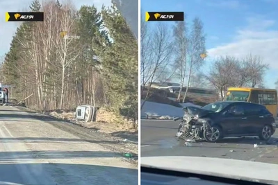 Две машины столкнулись на шоссе в Новосибирской области