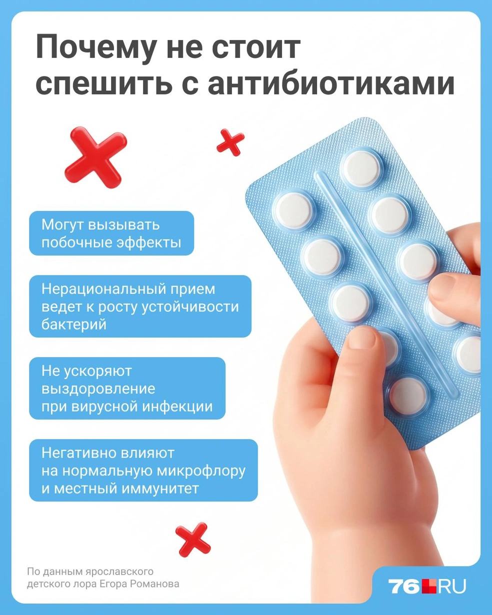 Детские лор рассказал, когда стоит подождать с приемом антибиотиков | Источник: Евгения Бикунова / Городские порталы