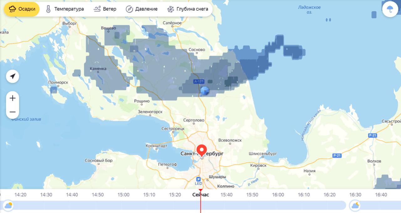 Гроза с молниями зафиксирована под Петербургом