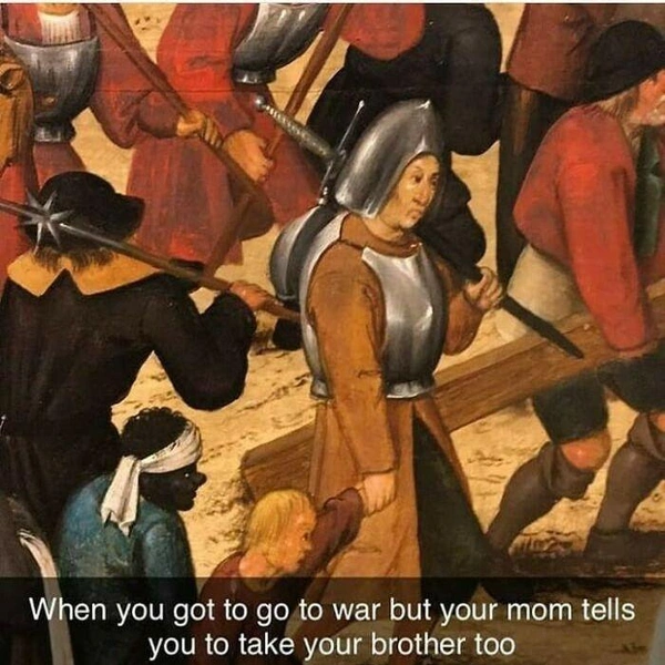 Когда отправился на войну, а мама велела взять с собой младшего брата | Источник: classiqmemez