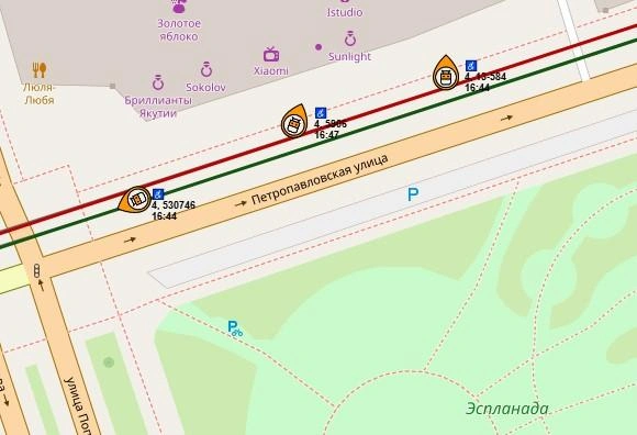 Трамваи стоят в районе эспланады | Источник: map.gortransperm.ru