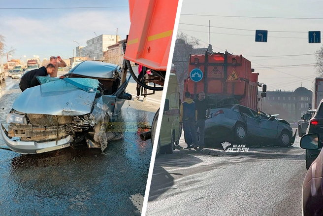 У легковушки оказалась разбита вся передняя часть | Источник: «Инцидент Новосибирск» / Vk.com, «АСТ-54 Black» / Telegram
