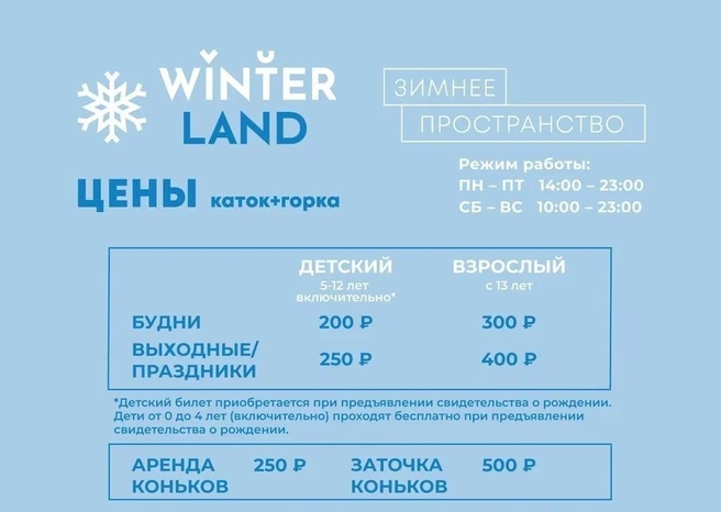 Детей до 4 лет пускают вместе с родителями бесплатно | Источник: «Winter Land | сказочный каток в Тольятти» / Vk.com