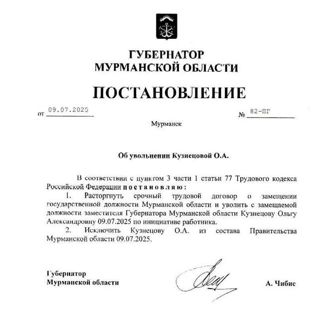 Подписанный документ | Источник: Постановление губернатора Мурманской области