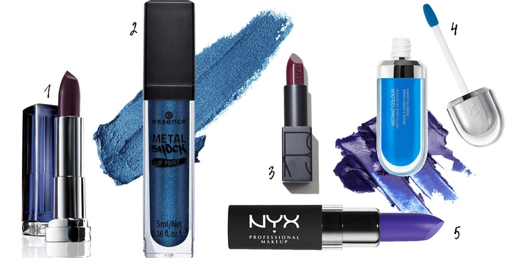 1. Помада Color Sensational, № 887, Maybelline New York;2. Кремовая помада Metal Shock, Belladonna, Essence;3. Помада Audacious , Liv, Nars;4. Жидкая помада с матовым финишем INSTANT COLOUR MATTE LIQUID LIP COLOUR, № 12, Kiko Milano;5. Матовая помада VELVET MATTE, № 01, NYX | Источник: Архивы пресс-служб
