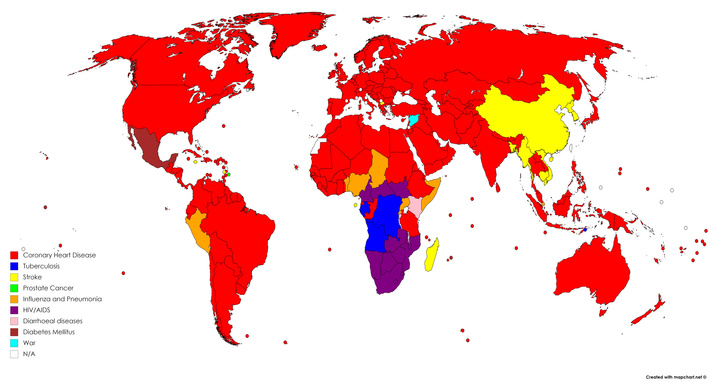 Карта: Самая распространенная причина смерти в каждой стране мира