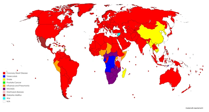 Карта: Самая распространенная причина смерти в каждой стране мира