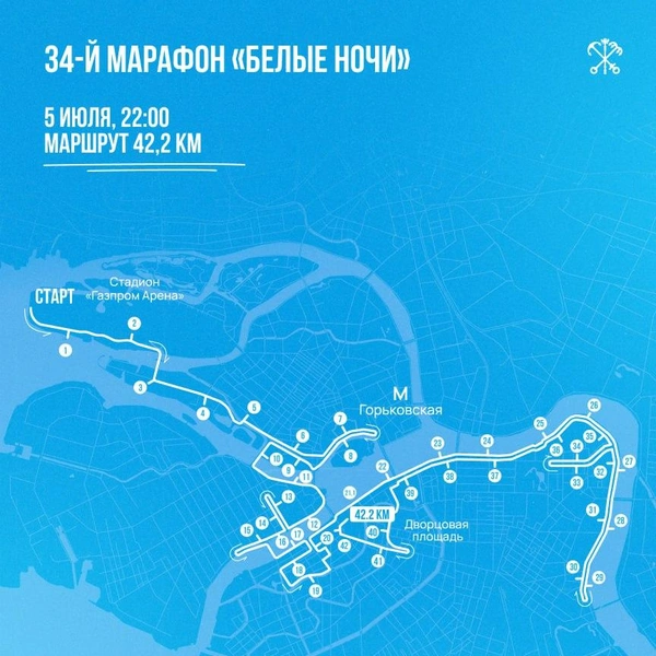 Марафон «Белые ночи» перекроет Петербург от центра до Крестовского | Источник: Правительство Петербурга