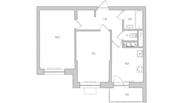 План квартиры 53 м² до и после. Проект студии Alexander Tischler.