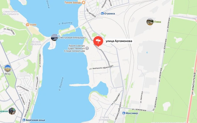 Улица Артамонова на карте Воронежа | Источник: «Яндекс Карты» / Yandex.ru/maps
