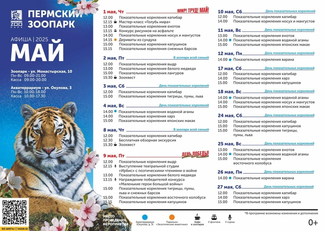 Афиша мероприятий зоопарка на май | Источник: Пермский зоопарк