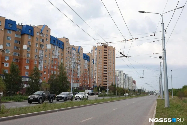 Посередине проезжей части сделали разделительную полосу, которая заросла травой | Источник: Евгений Софийчук / NGS55.RU