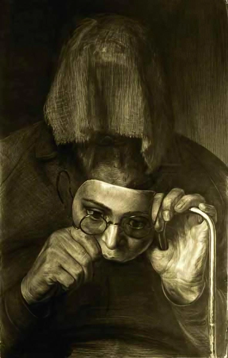 «Портрет женщины с сожженным лицом». Клин Московской обл. 1979 г. | Источник: художник Геннадий Добров / gennady-dobrov.ru
