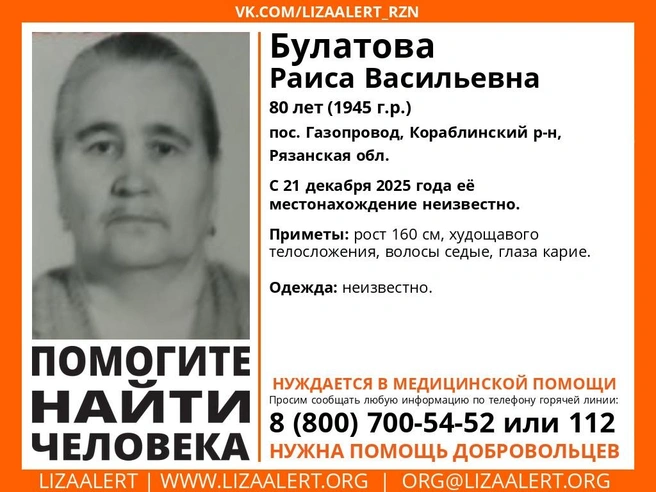 Внимательно посмотрите на фото — вдруг вы видели пропавшую рязанку | Источник: Поисковый отряд «ЛизаАлерт» Рязанской области
