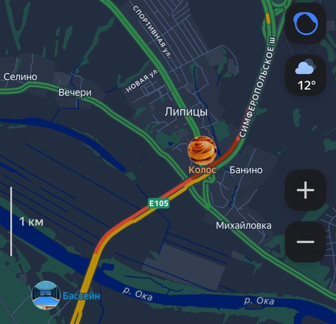 Пробка на трассе М-2 | Источник: Yandex.ru/maps
