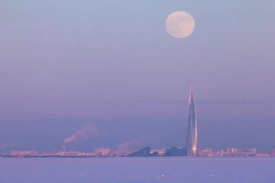 Snow Moon Rises Over St. Petersburg