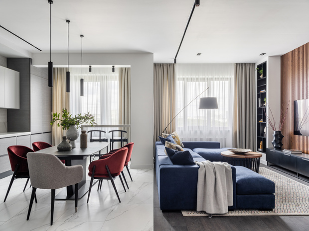 Фото №1 - Московская квартира 120 м² с красно-синими акцентами